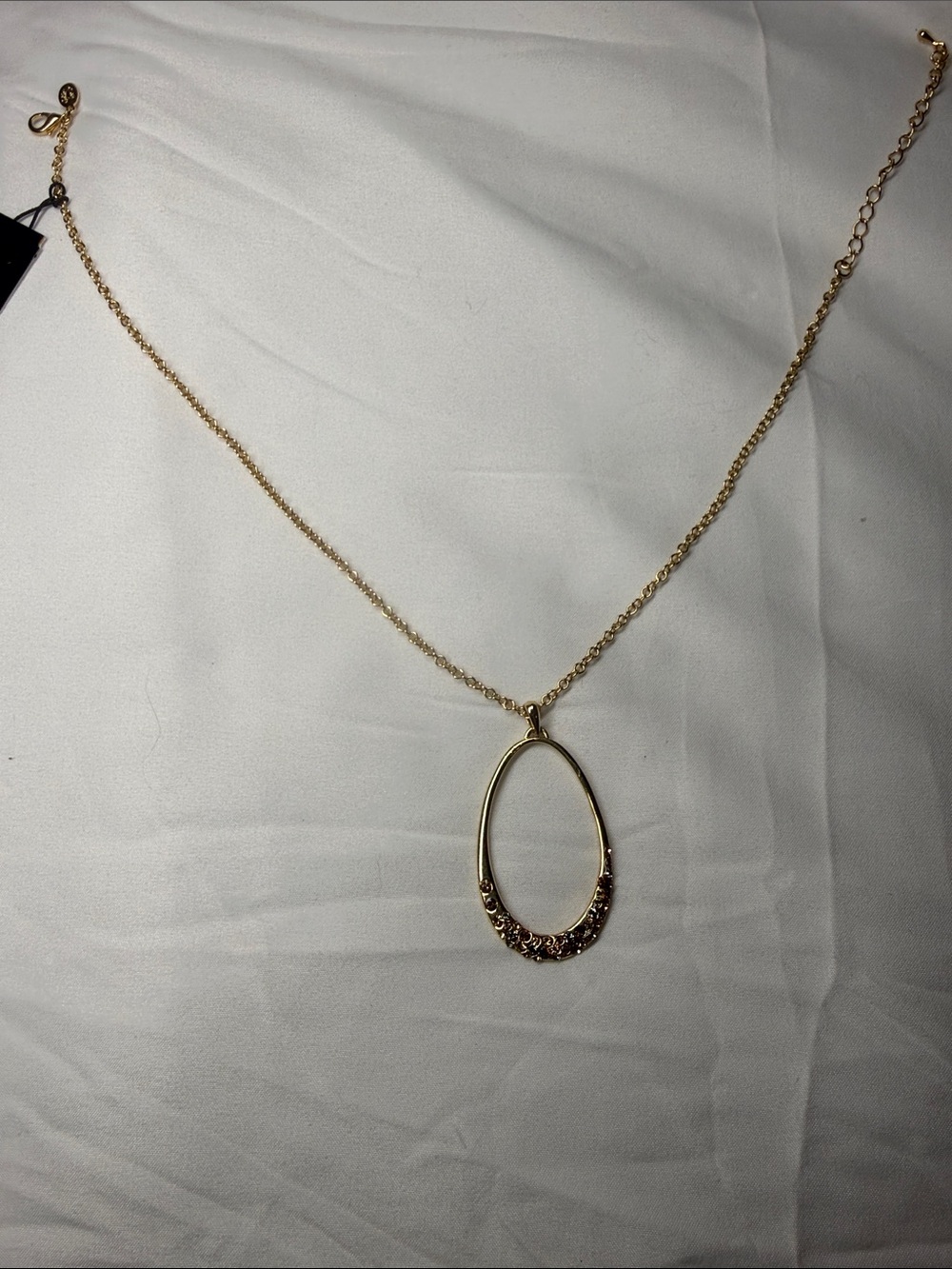 Cookie Lee Gold Oval Pendant Necklace with Crystal Accents